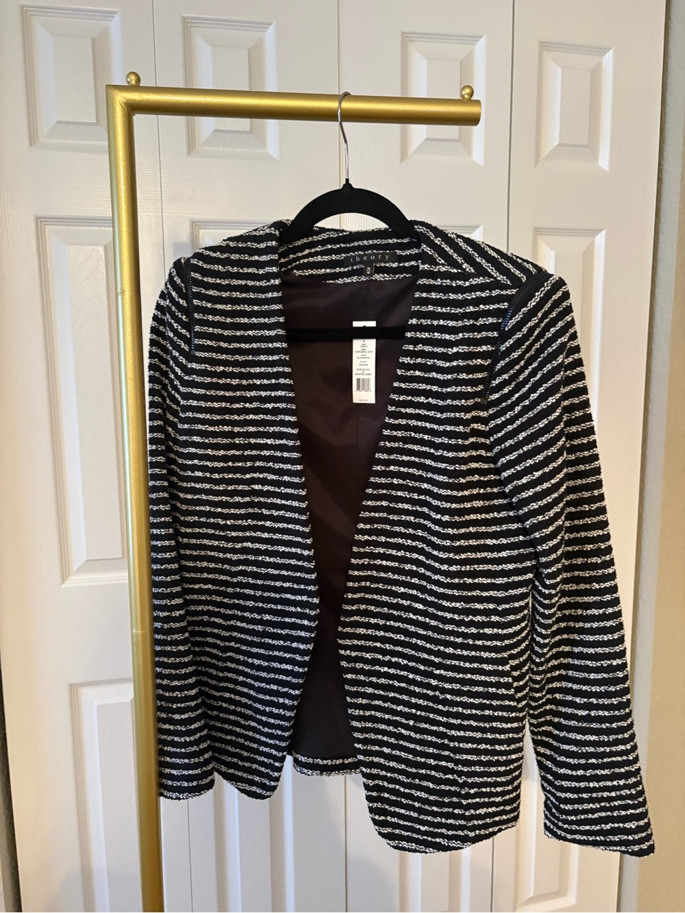 Theory Black and White Textured Stripe Blazer